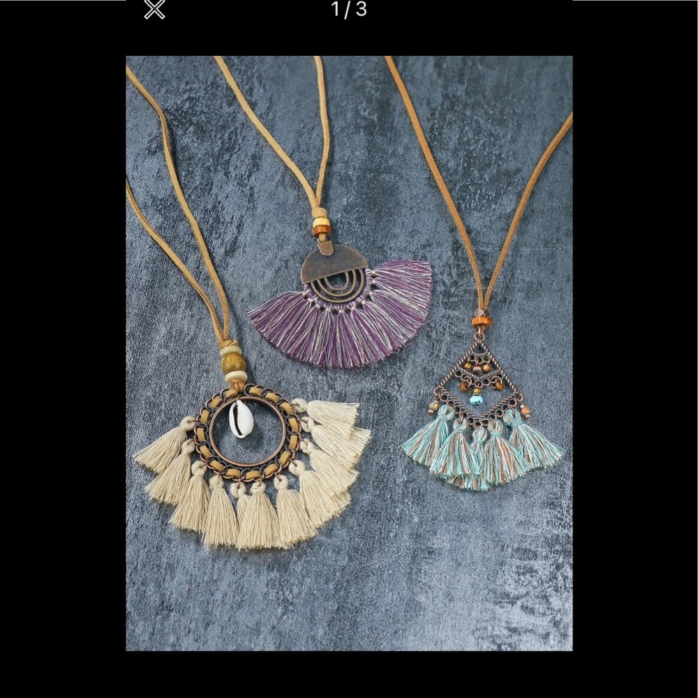 NWT Set of 3 Tassel Leather Necklaces - Picture 1 of 3